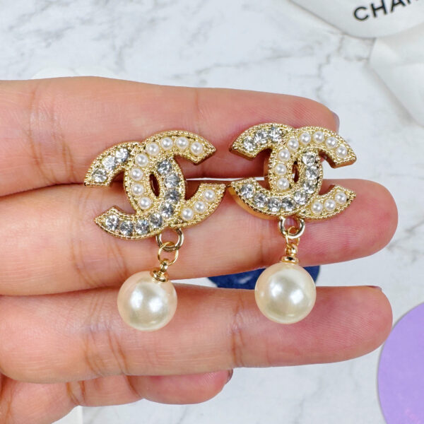 全館特價!!22mm金色半鑽半珍珠垂墜款