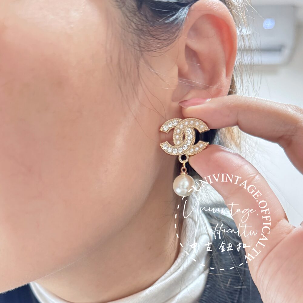 全館特價!!22mm金色半鑽半珍珠垂墜款