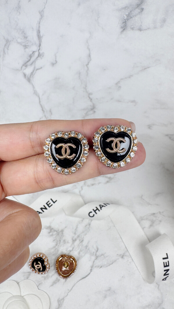 全館特價!!20mm黑色愛心 珍珠/閃鑽