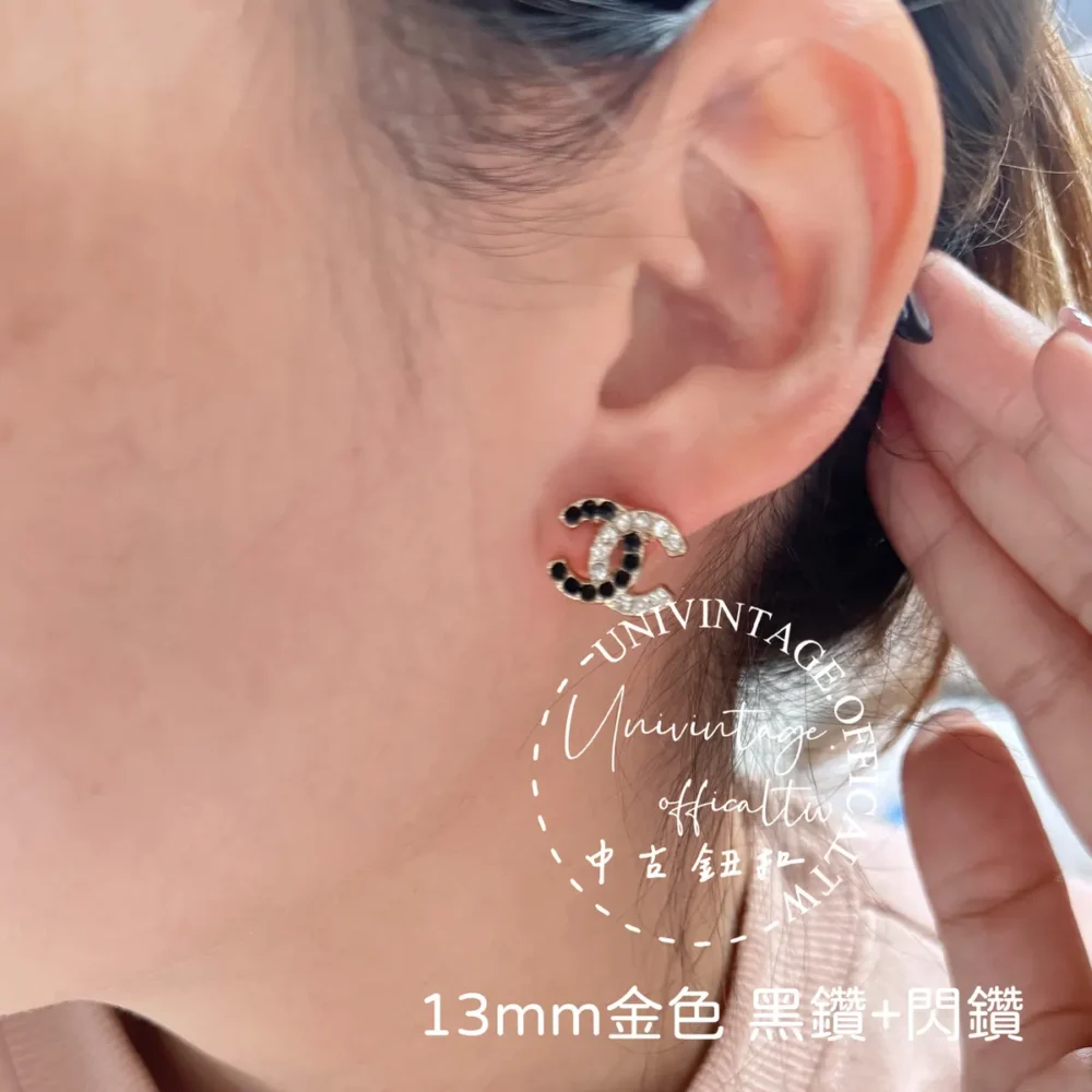 全館特價!!13mm金色 黑鑽+閃鑽