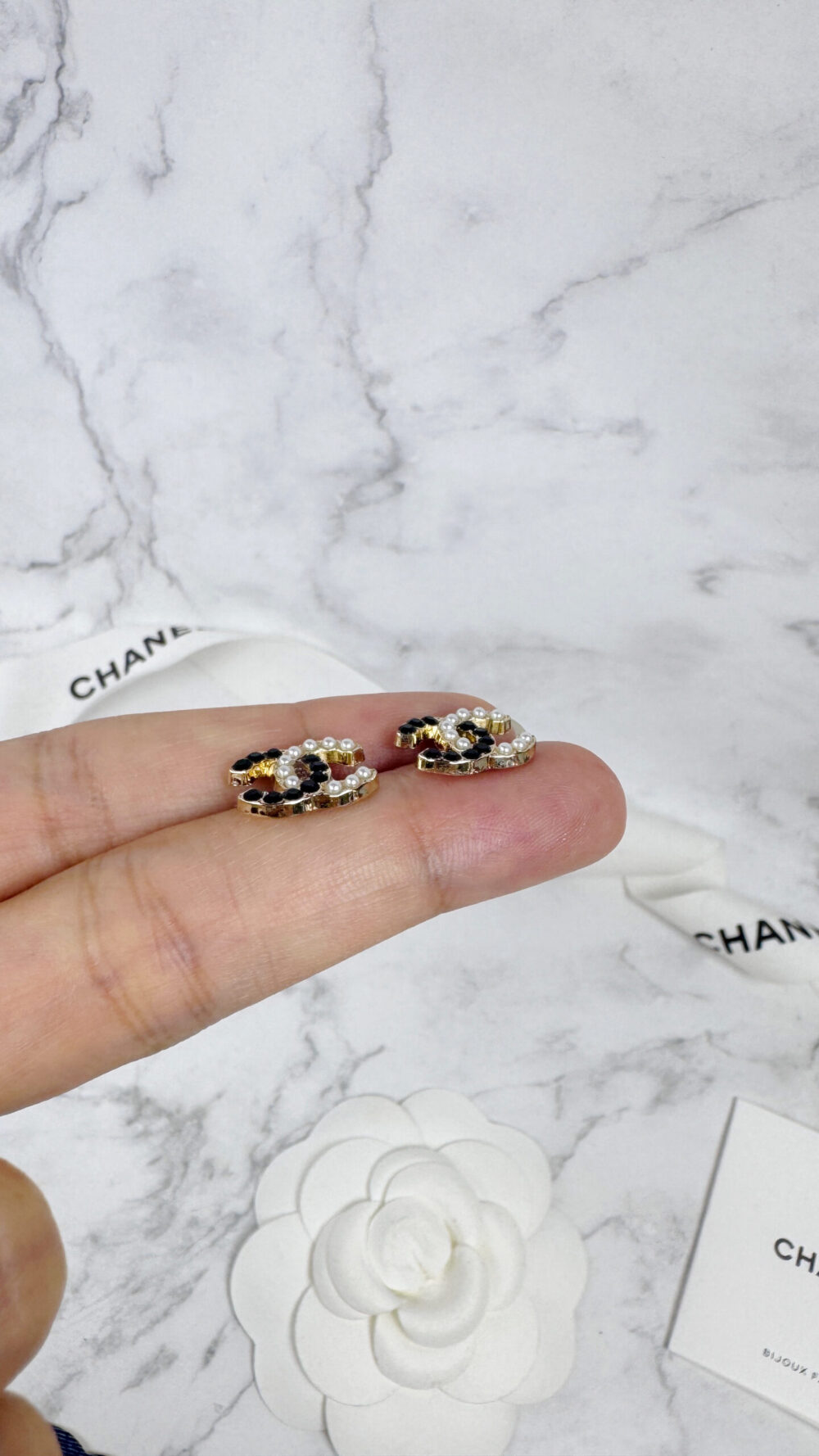 全館特價!!13mm金色 黑鑽+珍珠